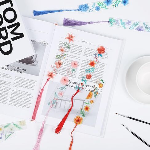 علامات مرجعية على شكل زهرة أكريليك من YoeeJob لمحبي الكتب، 8 قطع من الإشارات المرجعية الشفافة من الأكريليك مع شرابة ملونة للقارئ/الكاتب/النساء/الرجال/الفتيات/المعلمين، 8 أنماط in Kuwait