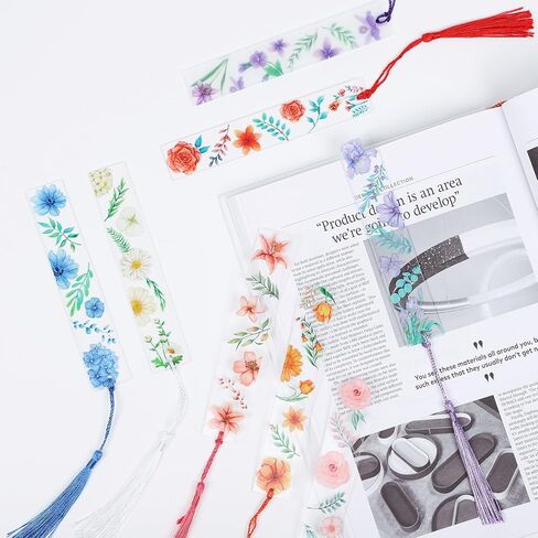 علامات مرجعية على شكل زهرة أكريليك من YoeeJob لمحبي الكتب، 8 قطع من الإشارات المرجعية الشفافة من الأكريليك مع شرابة ملونة للقارئ/الكاتب/النساء/الرجال/الفتيات/المعلمين، 8 أنماط in Kuwait