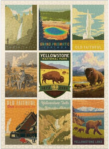حديقة MyPuzzle Yellowstone الوطنية: طباعة تذكارية للذكرى السنوية الـ 150، ملصق عتيق - أحجية الصور المقطوعة الممتازة المكونة من 1000 قطعة للبالغين in Kuwait