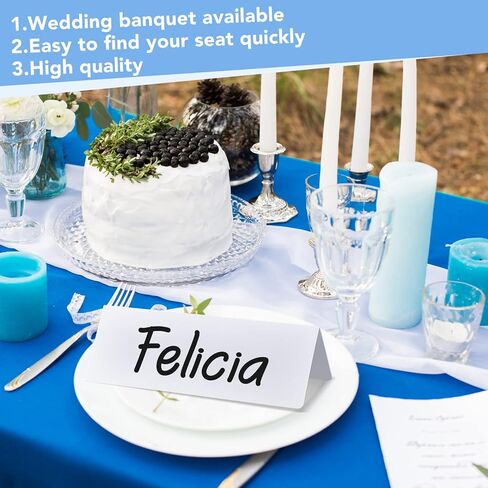 50 Pieces Dry Erase Name Tent Table Cards 5.8 x 7.9 Inches Non Adhesive Reusable Desk Name Cards Tags Plates with 3 Pieces Black Markers for Weddings, White in Kuwait