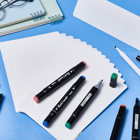 50 Pieces Dry Erase Name Tent Table Cards 5.8 x 7.9 Inches Non Adhesive Reusable Desk Name Cards Tags Plates with 3 Pieces Black Markers for Weddings, White in Kuwait