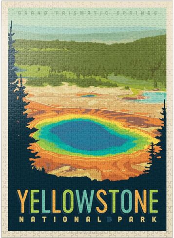 MyPuzzle Yellowstone National Park: Grand Prismatic Springs, Vintage Poster - Premium 1000 Piece Jigsaw Puzzle for Adults in Saudi Arabia