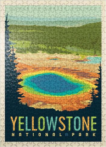 MyPuzzle Yellowstone National Park: Grand Prismatic Springs, Vintage Poster - Premium 1000 Piece Jigsaw Puzzle for Adults in Saudi Arabia