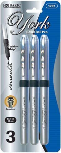 BAZIC York Black Color Jumbo Rollerball Pen w/Grip (3/Pack) in Saudi Arabia