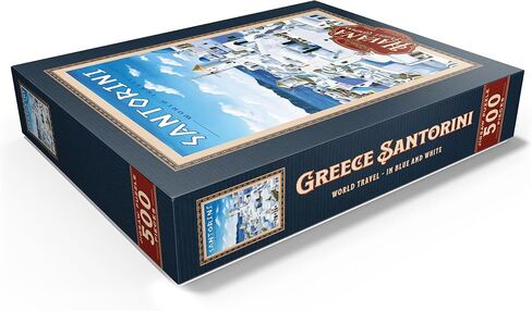 MyPuzzle Greece Santorini - in Blue and White, Vintage Travel Poster - Premium 500 Piece Jigsaw Puzzle for Adults in Kuwait