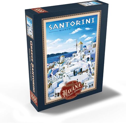 MyPuzzle Greece Santorini - in Blue and White, Vintage Travel Poster - Premium 500 Piece Jigsaw Puzzle for Adults in Kuwait