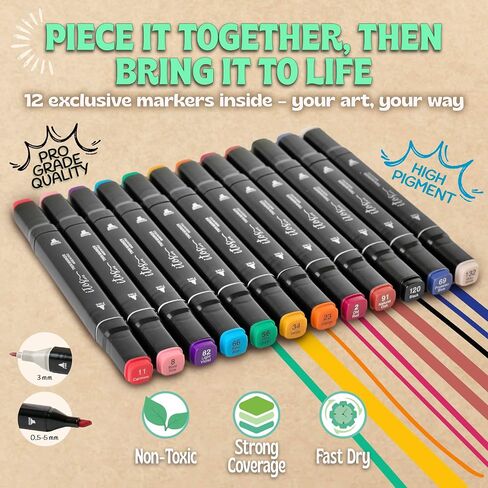 Squirrel Mandala Coloring Jigsaw Puzzles for Adults - 2-in-1 Adult Puzzles & Coloring Set, Challenging Wooden Puzzle for Adults & Family Quality Time, Includes 12 Acrylic Markers for Creative Fun in Saudi Arabia