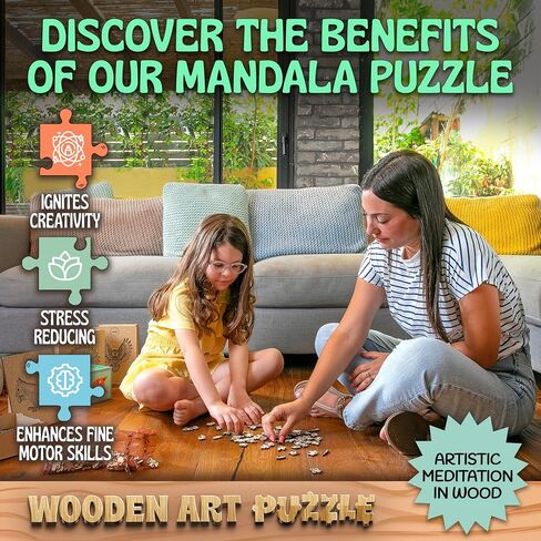 Squirrel Mandala Coloring Jigsaw Puzzles for Adults - 2-in-1 Adult Puzzles & Coloring Set, Challenging Wooden Puzzle for Adults & Family Quality Time, Includes 12 Acrylic Markers for Creative Fun in Saudi Arabia