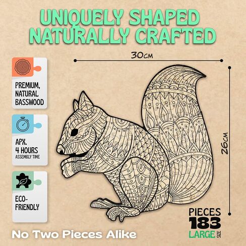 Squirrel Mandala Coloring Jigsaw Puzzles for Adults - 2-in-1 Adult Puzzles & Coloring Set, Challenging Wooden Puzzle for Adults & Family Quality Time, Includes 12 Acrylic Markers for Creative Fun in Saudi Arabia