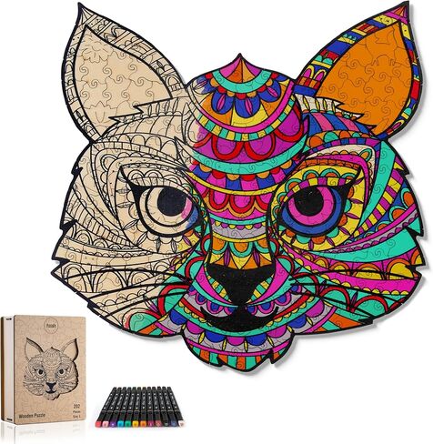 Squirrel Mandala Coloring Jigsaw Puzzles for Adults - 2-in-1 Adult Puzzles & Coloring Set, Challenging Wooden Puzzle for Adults & Family Quality Time, Includes 12 Acrylic Markers for Creative Fun in Saudi Arabia