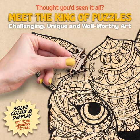 Squirrel Mandala Coloring Jigsaw Puzzles for Adults - 2-in-1 Adult Puzzles & Coloring Set, Challenging Wooden Puzzle for Adults & Family Quality Time, Includes 12 Acrylic Markers for Creative Fun in Saudi Arabia