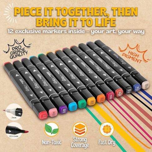 Squirrel Mandala Coloring Jigsaw Puzzles for Adults - 2-in-1 Adult Puzzles & Coloring Set, Challenging Wooden Puzzle for Adults & Family Quality Time, Includes 12 Acrylic Markers for Creative Fun in Saudi Arabia