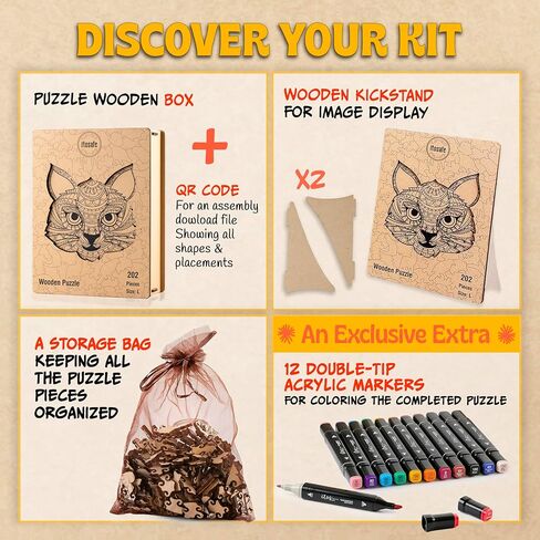 Squirrel Mandala Coloring Jigsaw Puzzles for Adults - 2-in-1 Adult Puzzles & Coloring Set, Challenging Wooden Puzzle for Adults & Family Quality Time, Includes 12 Acrylic Markers for Creative Fun in Saudi Arabia