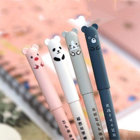 N / A 8pcs Erasable Cute Kawaii Pens Cartoon Animal Cat Pig Bear Panda Erasable Gel Pen Ballpoint Pens For Bullet Journaling Note Office Supplies (Blue Ink) in Kuwait