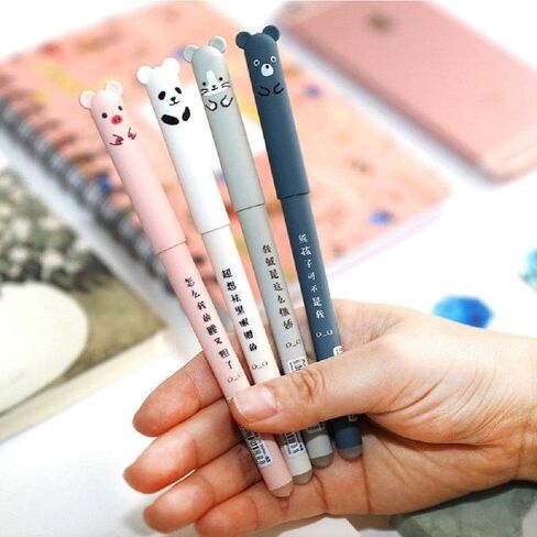 N / A 8pcs Erasable Cute Kawaii Pens Cartoon Animal Cat Pig Bear Panda Erasable Gel Pen Ballpoint Pens For Bullet Journaling Note Office Supplies (Blue Ink) in Kuwait