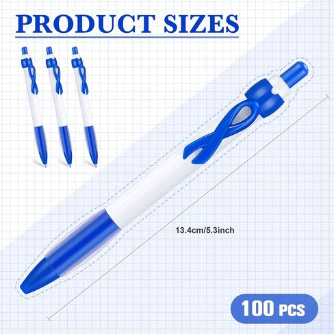 Yexiya 100 Pcs Awareness Ribbon Pen 1.0 mm Abuse Awareness Message Pens Colon Cancer Retractable Ribbon Gel Pens for Mental Health Awareness Charity Volunteers Activities, Black Ink(Blue) in Saudi Arabia