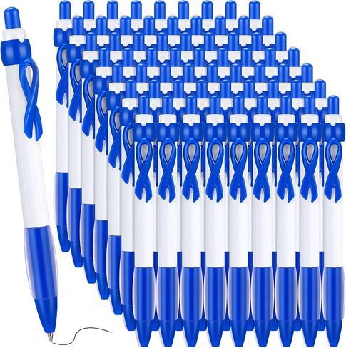 Yexiya 100 Pcs Awareness Ribbon Pen 1.0 mm Abuse Awareness Message Pens Colon Cancer Retractable Ribbon Gel Pens for Mental Health Awareness Charity Volunteers Activities, Black Ink(Blue) in Saudi Arabia