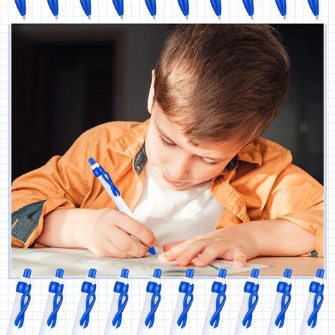 Yexiya 100 Pcs Awareness Ribbon Pen 1.0 mm Abuse Awareness Message Pens Colon Cancer Retractable Ribbon Gel Pens for Mental Health Awareness Charity Volunteers Activities, Black Ink(Blue) in Saudi Arabia