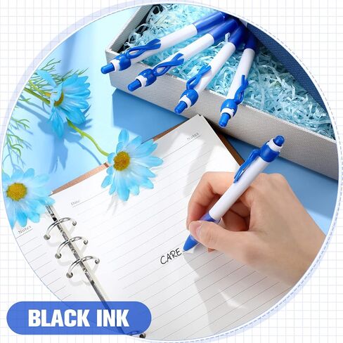 Yexiya 100 Pcs Awareness Ribbon Pen 1.0 mm Abuse Awareness Message Pens Colon Cancer Retractable Ribbon Gel Pens for Mental Health Awareness Charity Volunteers Activities, Black Ink(Blue) in Saudi Arabia