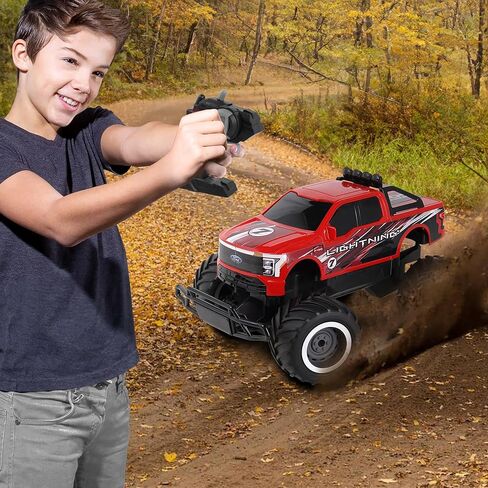 يعني الآلات: RTR RC - Ford F150 Lightning - أحمر - أداء عالٍ 2.4 جيجا هرتز للدونتس والعجلات، تعزيز توربو، مركبة جاهزة للتشغيل يتم التحكم فيها عن بعد in Kuwait