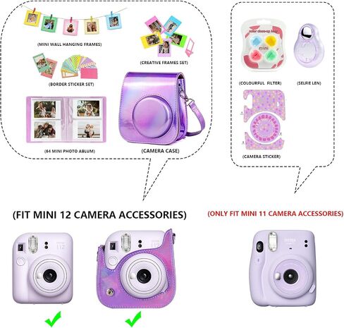 Mini 12 Accessories for Fujifilm Instax Mini 12/11 Instant Camera | Include Mini 12/11 Case, 64 Photo Album, 5 Magnetic Frames, 17 Mini Picture Frames and 50 Stickers, Magic Purple, No Camera in Saudi Arabia