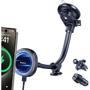 OQTIQ Magnetic Wireless Car Charger Compatible with Magsafe Case/iPhone 14/13/12 Series, Fast Charging with Cooling Fan Car Phone Mount for Windshield Dashboard Air Vent [with QC 3.0 Adaptor]