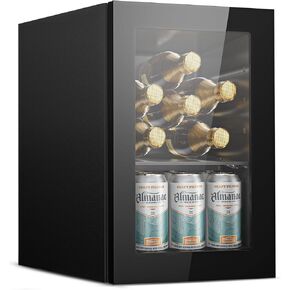 EUHOMY 55 Can Beverage Refrigerator cooler-Mini Fridge Glass Door for Beer Drinks Wines, Freestanding Beverage Fridge with Adjustable Shelves Blue LED for Home/Office/Dorm/Bar (1.3cu.ft)