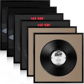 6 Packs Black Vinyl Record Album Frame 12.5 x 12.5 Inch, Album Display Frame Cover Wall Mount Aluminum Alloy Frame Record Album with Polished Glass for Wall Hange