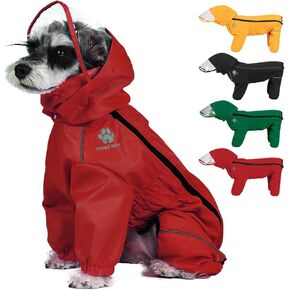PINA Dog Raincoat, Waterproof Dog Rain Jacket with Hood, Lightweight Dog Jacket with Leash Hole, Dog Poncho with Reflective Strap and Pocket for Wet Weather, Full Wrap Design for Full Protection