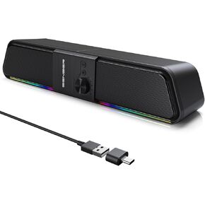 SENZER CS20 Computer Speakers - Wired Bluetooth, Stereo Sound, Flowing LED & Volume Knob - Gaming PC Sound Bar for Laptop Desktop Monitor