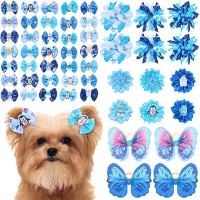 52 Pieces St Patrick's Day Bulk Dog Hair Bows with Rubber Bands St Patrick's Day Dog Grooming Shamrock Bows Holiday Irish Party Cute Pet Puppy Cat Hair Accessories