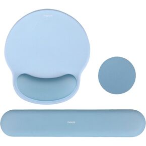 MOSISO Wrist Rest Support for Mouse Pad&Keyboard Set, Circle Curved Ergonomic Mousepad&Coaster Non-Slip Base Home/Office Pain Relief&Easy Typing Pad with Soft Cloth&Raised Memory Foam, Antique Green