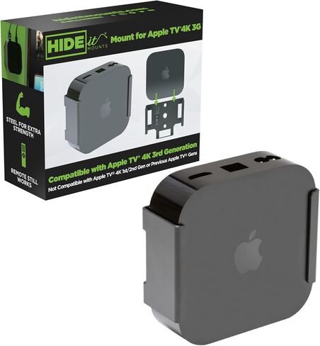 HIDEit Mounts Apple TV 4K 3rd Gen Wall Mount | Compatible with 2022 Latest Generation, Behind TV & VESA Mount Holder Bracket | Easy Install | Designed for Proper Airflow & Signals | American Company in Kuwait