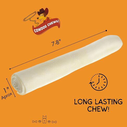 Cowdog Chews Beefhide Roll (7-8 inch) Long Lasting Dog Treat Bone, Great for Dental Health and Aggressive Chewers (20 Count) in Saudi Arabia