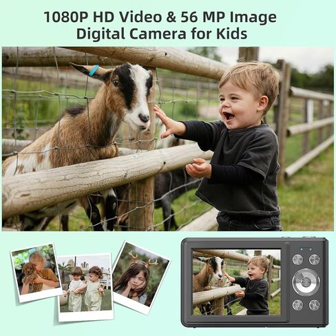 كاميرا رقمية، كاميرات رقمية FHD 1080P للأطفال والأولاد والبنات، كاميرا رقمية صغيرة الحجم للنقطة والتقاط مع تكبير 16X مضادة للاهتزاز وبطاقة 32 جيجابايت، كاميرا صغيرة للأطفال، باللون الأخضر in Kuwait