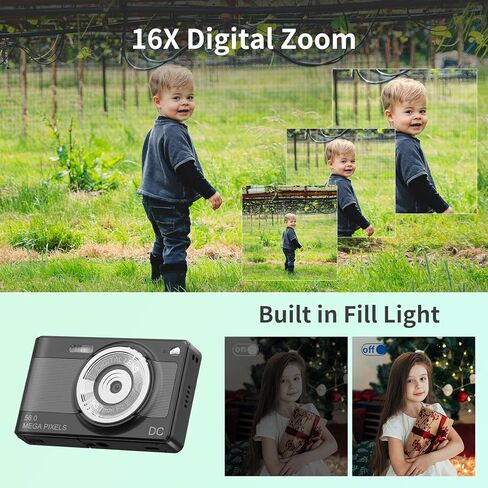 كاميرا رقمية، كاميرات رقمية FHD 1080P للأطفال والأولاد والبنات، كاميرا رقمية صغيرة الحجم للنقطة والتقاط مع تكبير 16X مضادة للاهتزاز وبطاقة 32 جيجابايت، كاميرا صغيرة للأطفال، باللون الأخضر in Kuwait
