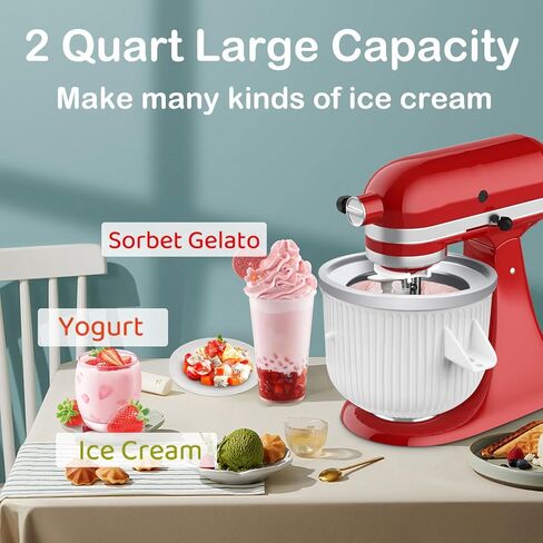 Ice Cream Maker Attachment for KitchenAid Stand Mixer, 2 Quart Frozen Yogurt Ice Cream & Sorbet Gelato Maker Bowl Fits for 4.5 Qt and Larger Stand Mixers, Not for Artisan Mini 3.5Qt Mixer in Saudi Arabia