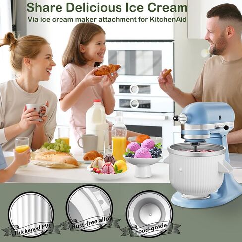 Ice Cream Maker Attachment for KitchenAid Stand Mixer, 2 Quart Frozen Yogurt Ice Cream & Sorbet Gelato Maker Bowl Fits for 4.5 Qt and Larger Stand Mixers, Not for Artisan Mini 3.5Qt Mixer in Saudi Arabia
