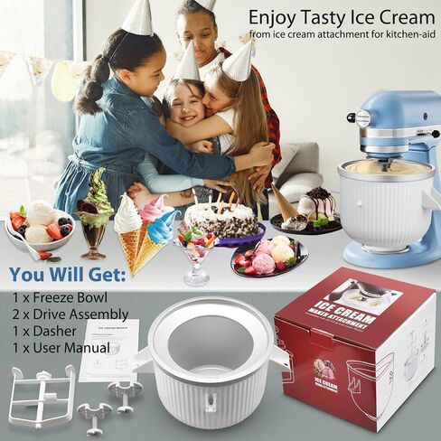 Ice Cream Maker Attachment for KitchenAid Stand Mixer, 2 Quart Frozen Yogurt Ice Cream & Sorbet Gelato Maker Bowl Fits for 4.5 Qt and Larger Stand Mixers, Not for Artisan Mini 3.5Qt Mixer in Saudi Arabia
