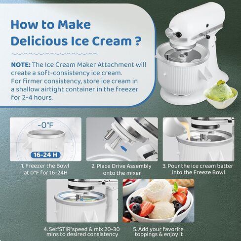Ice Cream Maker Attachment for KitchenAid Stand Mixer, 2 Quart Frozen Yogurt Ice Cream & Sorbet Gelato Maker Bowl Fits for 4.5 Qt and Larger Stand Mixers, Not for Artisan Mini 3.5Qt Mixer in Saudi Arabia