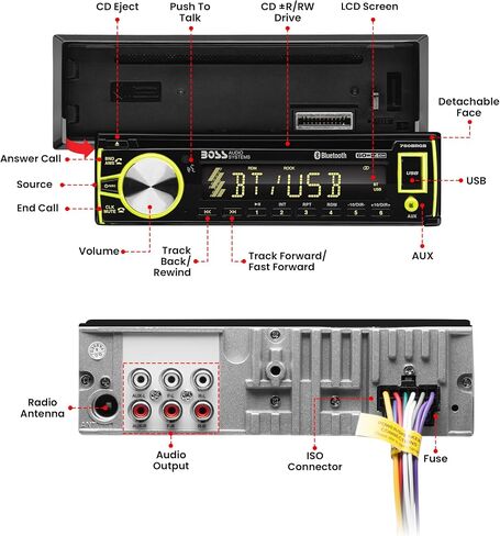 BOSS Audio Systems 750BRGB Single DIN Bluetooth Car Stereo, USB, AUX Input in Kuwait