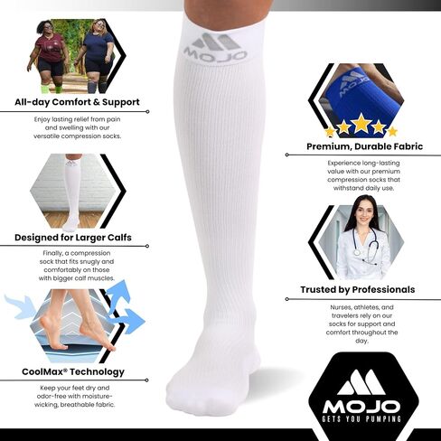 Mojo Premium Compression Socks - Boost Performance & Recovery with 20-30 mmHg Coolmax Support - Medical Quality Socks for Men & Women - Improve Circulation & Reduce Swelling - 1 Pair in Kuwait