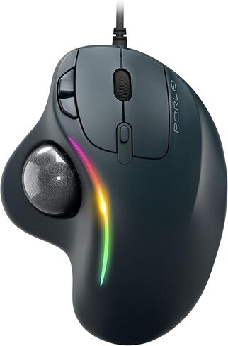 PORLEI Trackball Mouse Wired, RGB Ergonomic Mouse with Comfort Design, Easy Thumb Control, Precision and Smooth Tracking, Compatible for PC, Laptop, Mac, Windows in Saudi Arabia
