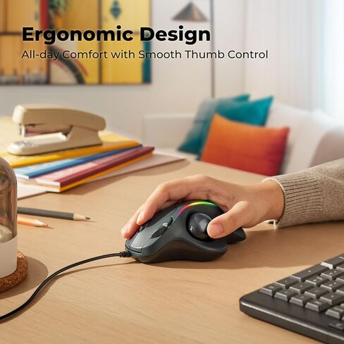 PORLEI Trackball Mouse Wired, RGB Ergonomic Mouse with Comfort Design, Easy Thumb Control, Precision and Smooth Tracking, Compatible for PC, Laptop, Mac, Windows in Saudi Arabia