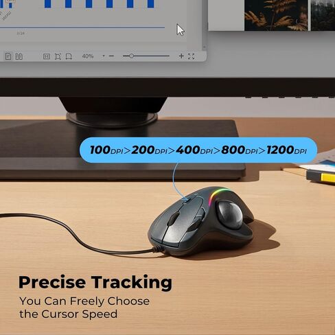 PORLEI Trackball Mouse Wired, RGB Ergonomic Mouse with Comfort Design, Easy Thumb Control, Precision and Smooth Tracking, Compatible for PC, Laptop, Mac, Windows in Saudi Arabia