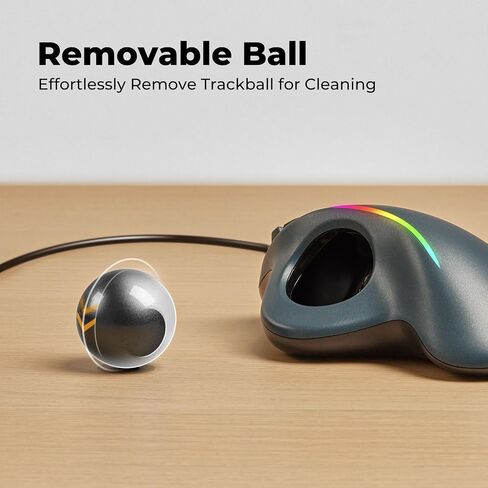 PORLEI Trackball Mouse Wired, RGB Ergonomic Mouse with Comfort Design, Easy Thumb Control, Precision and Smooth Tracking, Compatible for PC, Laptop, Mac, Windows in Saudi Arabia
