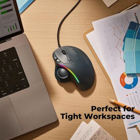 PORLEI Trackball Mouse Wired, RGB Ergonomic Mouse with Comfort Design, Easy Thumb Control, Precision and Smooth Tracking, Compatible for PC, Laptop, Mac, Windows in Saudi Arabia