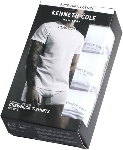 Kenneth Cole Men's Undershirt - 100% Cotton Short Sleeve T-Shirt - 3 Pack Plain White T-Shirt for Men, Crewneck/V-Neck (S-XL) in Saudi Arabia