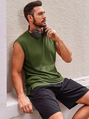 Runcati Men's Sleeveless Tank Tops Crewneck Casual Workout Gym Cut Off Muscle Fit T Shirt in Saudi Arabia