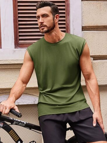 Runcati Men's Sleeveless Tank Tops Crewneck Casual Workout Gym Cut Off Muscle Fit T Shirt in Saudi Arabia